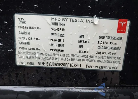 2015 Tesla Model S 70D/85D/P85D from USA, damaged, VIN 5YJSA1E20FF107291